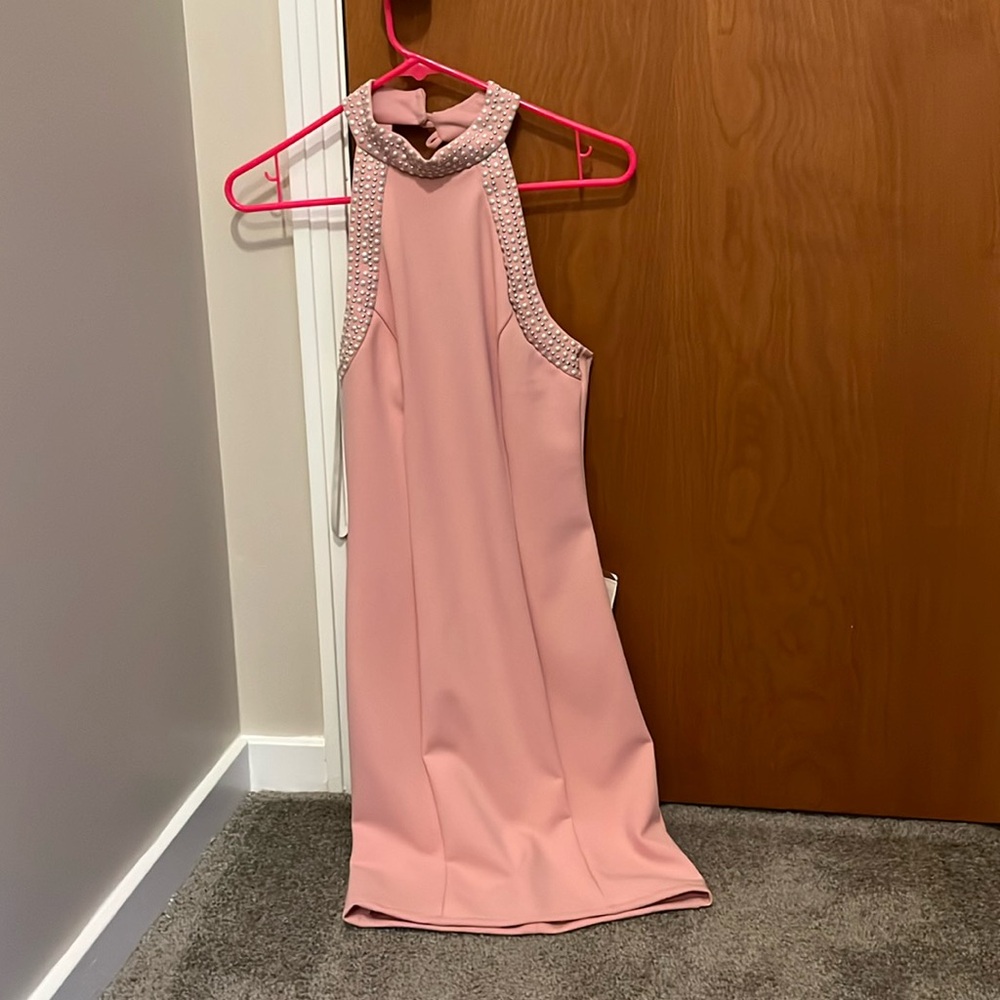 B. Darlin dusty rose halter mini dress